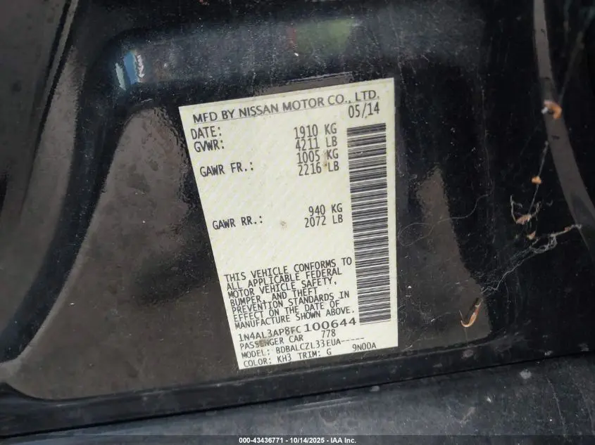 2015 NISSAN ALTIMA 2.5 S