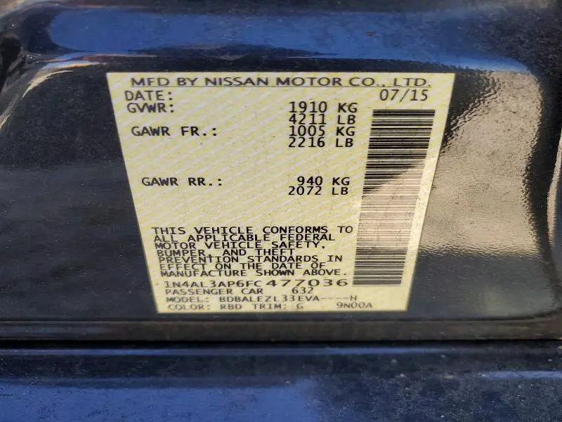 2015 NISSAN ALTIMA 2.5 S  