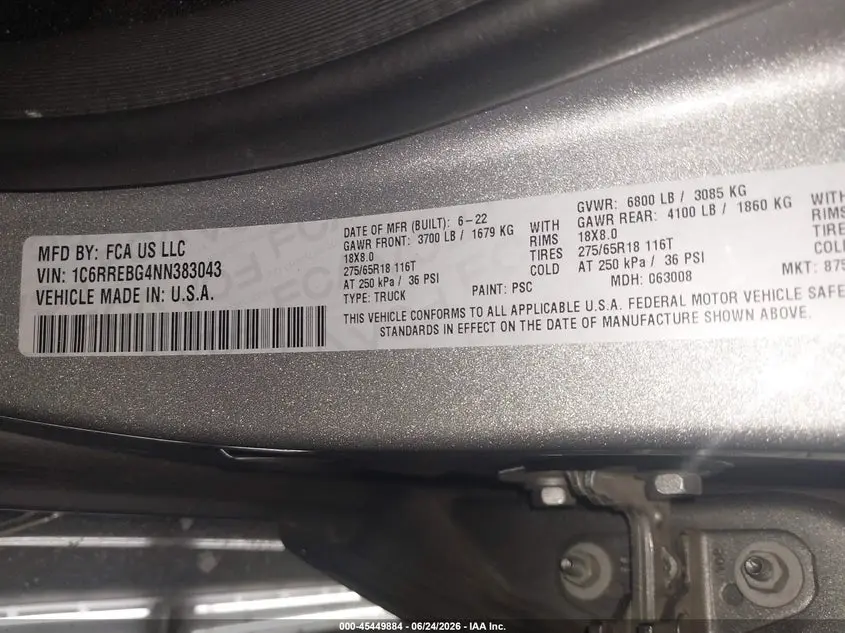 2022 RAM 1500 LONE STAR  4X2 6'4 BOX