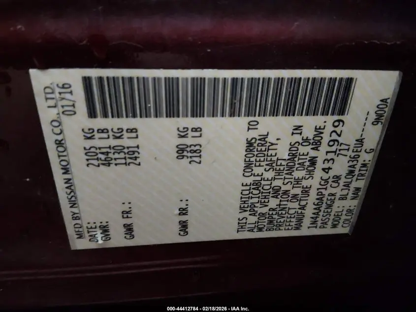 2016 NISSAN MAXIMA 3.5 PLATINUM/3.5 S/3.5 SL/3.5 SR/3.5 SV