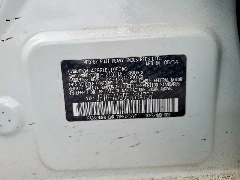 2014 SUBARU IMPREZA   