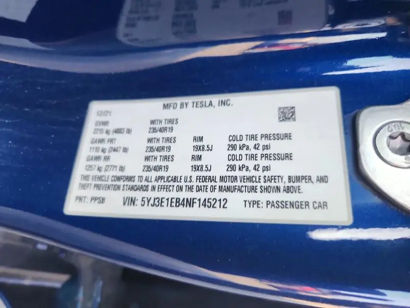2022 TESLA MODEL 3   