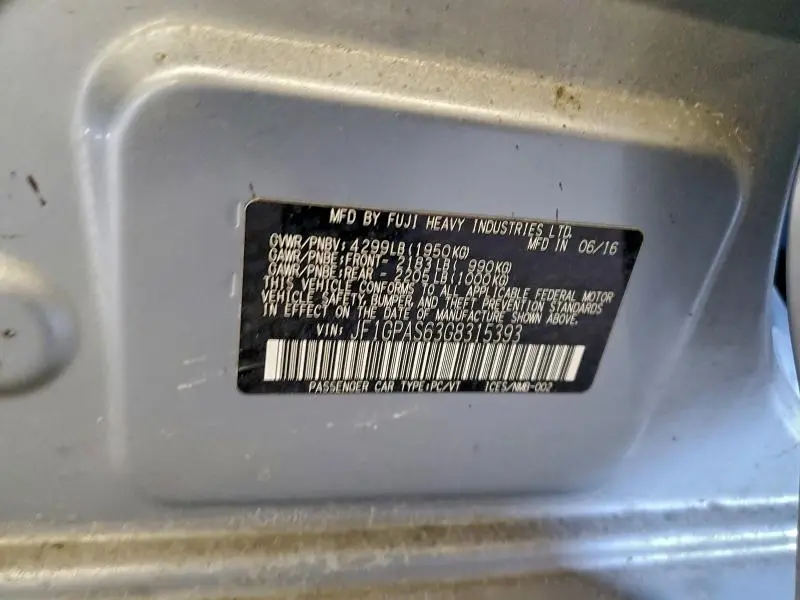 2016 SUBARU IMPREZA SPORT  