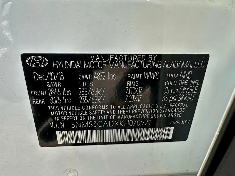 2019 HYUNDAI SANTA FE SEL  