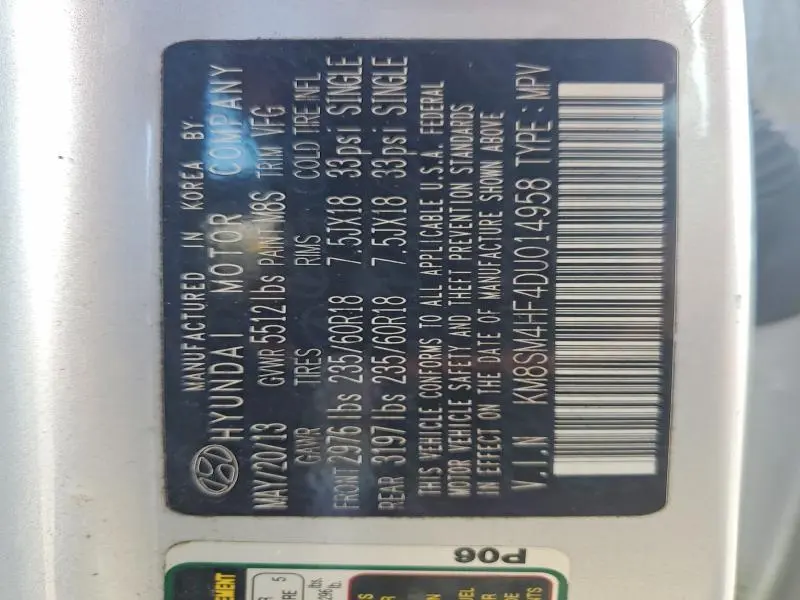 2013 HYUNDAI SANTA FE GLS  