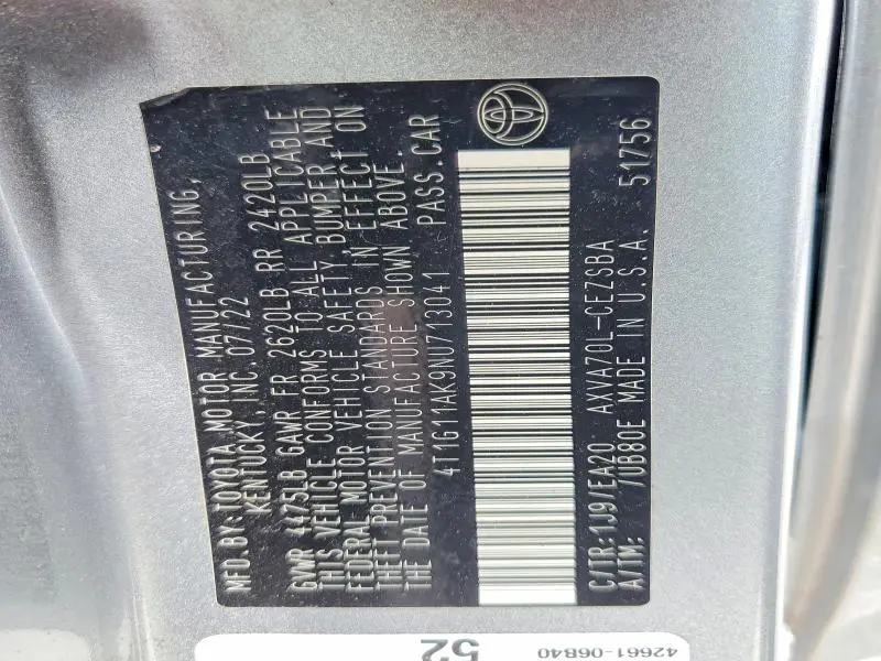 2022 TOYOTA CAMRY SE  