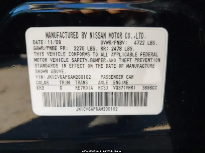 2010 INFINITI G37 JOURNEY