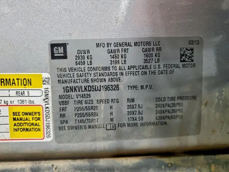 2013 CHEVROLET TRAVERSE LTZ  