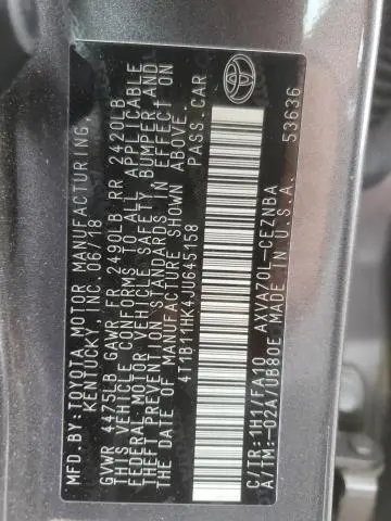 2018 TOYOTA CAMRY L  