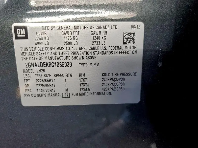 2012 CHEVROLET EQUINOX LT  