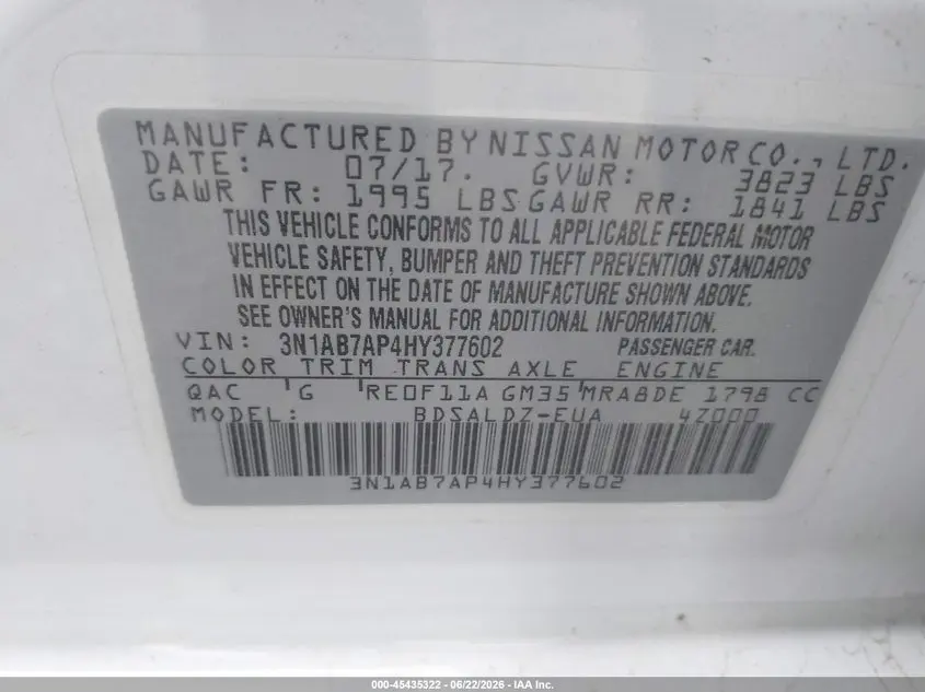 2017 NISSAN SENTRA SV