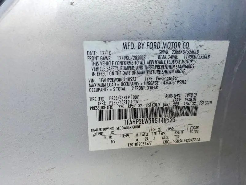 2011 FORD TAURUS SEL  