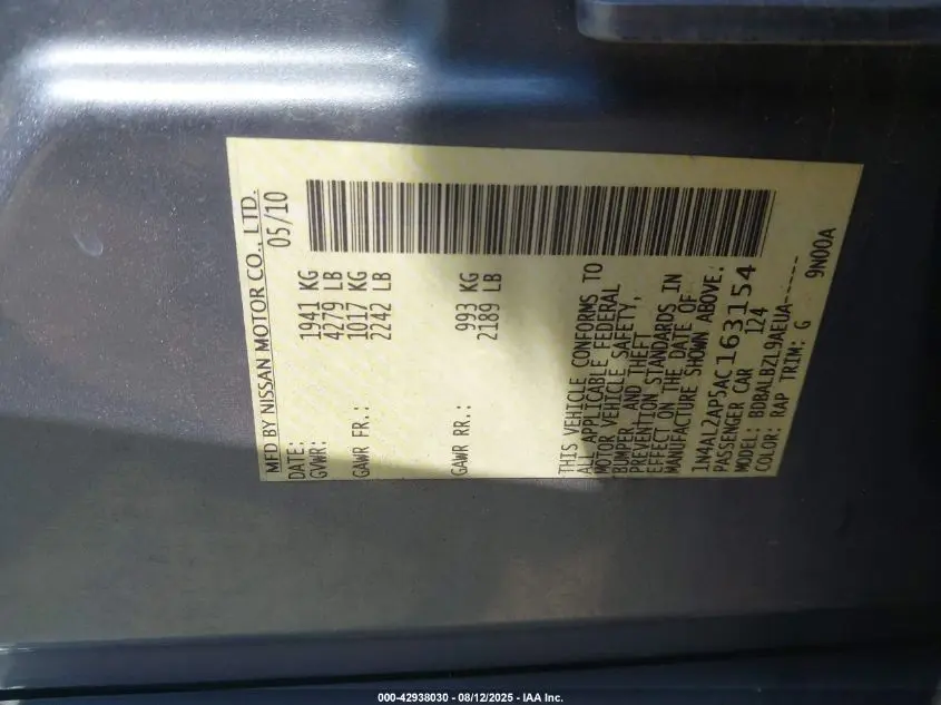 2010 NISSAN ALTIMA 2.5 S