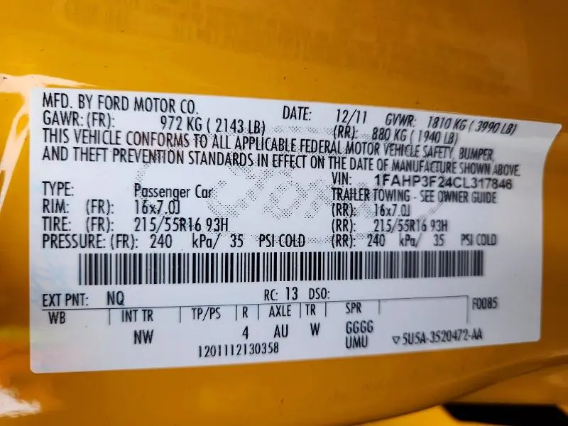 2012 FORD FOCUS SE  