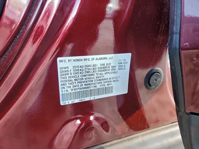 2019 HONDA PILOT EXL  