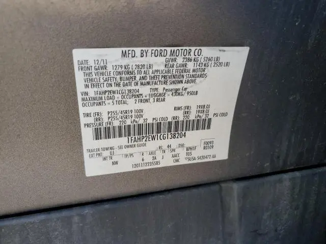 2012 FORD TAURUS SEL  