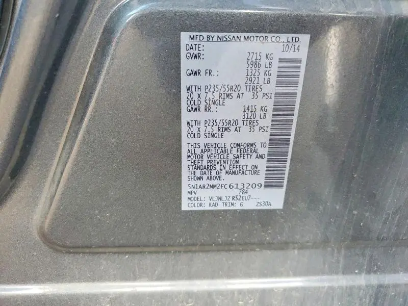 2015 NISSAN PATHFINDER PLATINUM  
