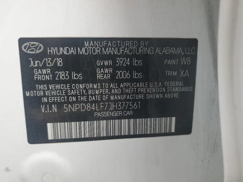 2018 HYUNDAI ELANTRA SEL  