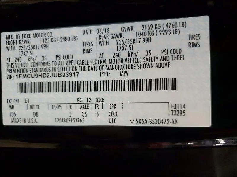 2018 FORD ESCAPE SEL  