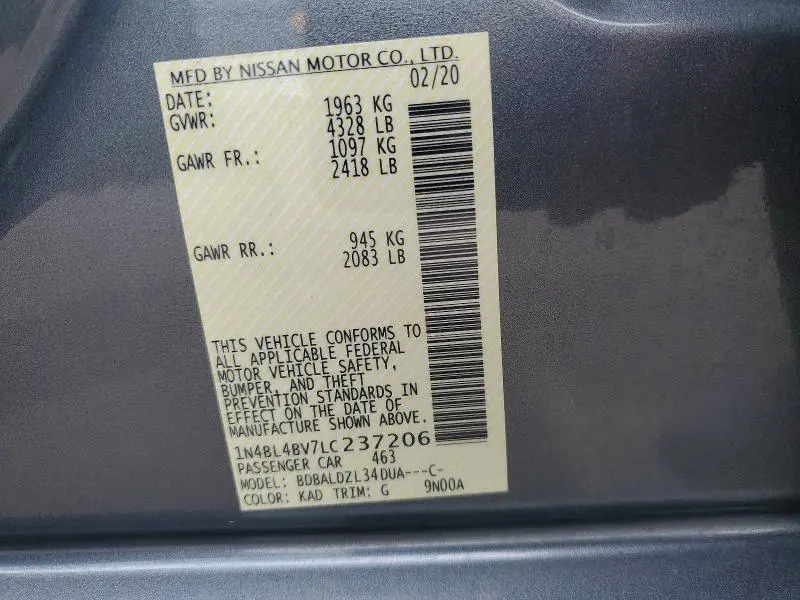2020 NISSAN ALTIMA S  
