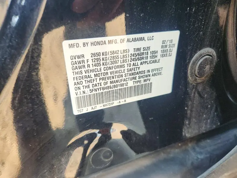 2018 HONDA PILOT EXL  