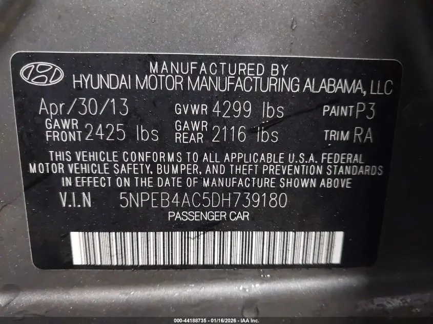 2013 HYUNDAI SONATA GLS