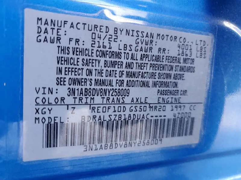 2022 NISSAN SENTRA SR  