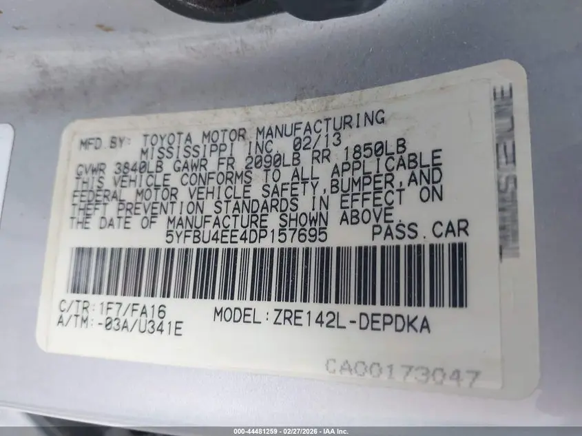 2013 TOYOTA COROLLA L