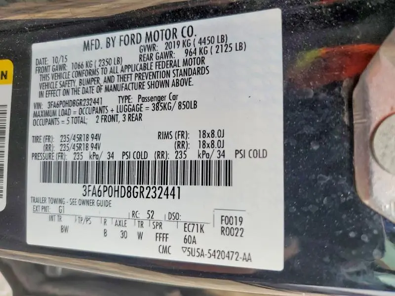 2016 FORD FUSION SE  