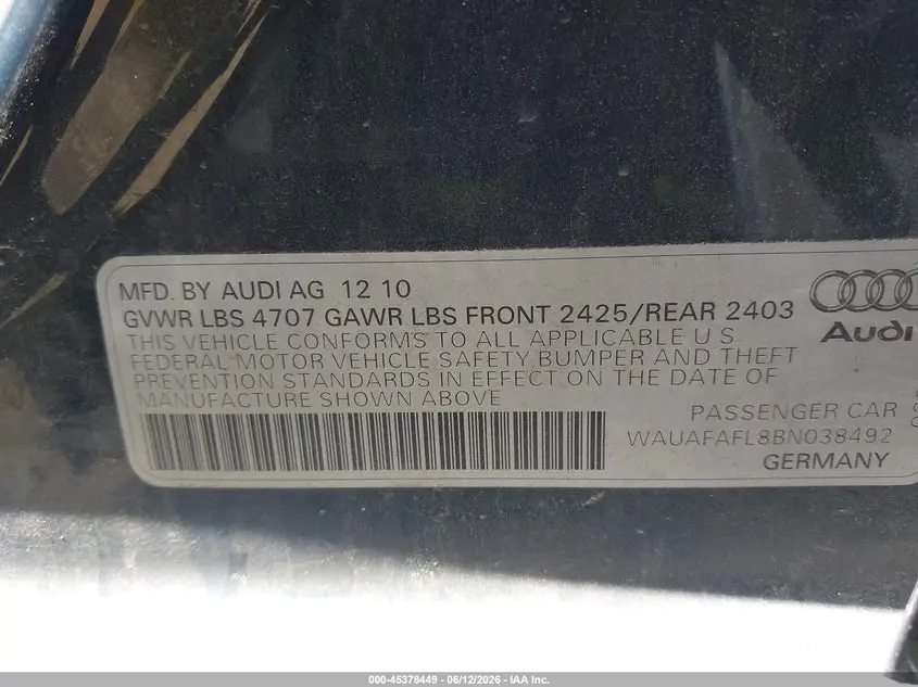 2011 AUDI A4 2.0T PREMIUM