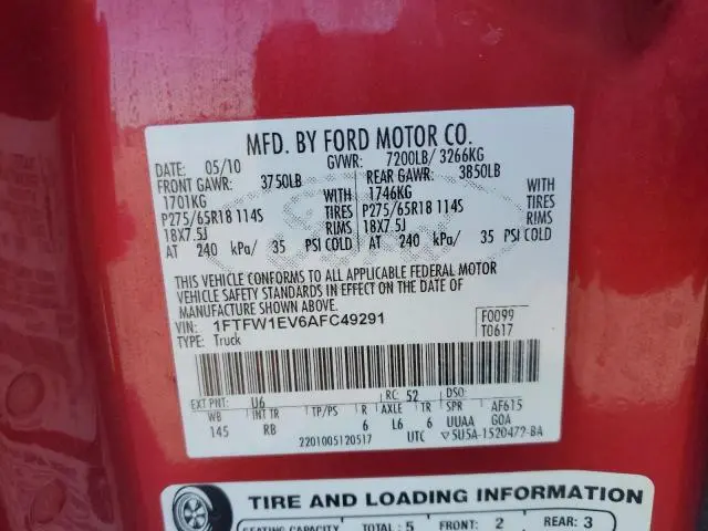 2010 FORD F150 SUPERCREW  