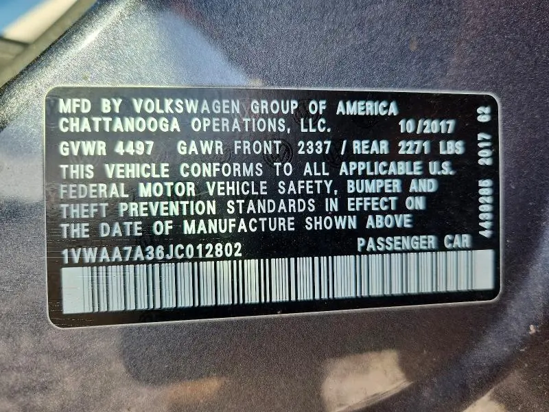 2018 VOLKSWAGEN PASSAT S  