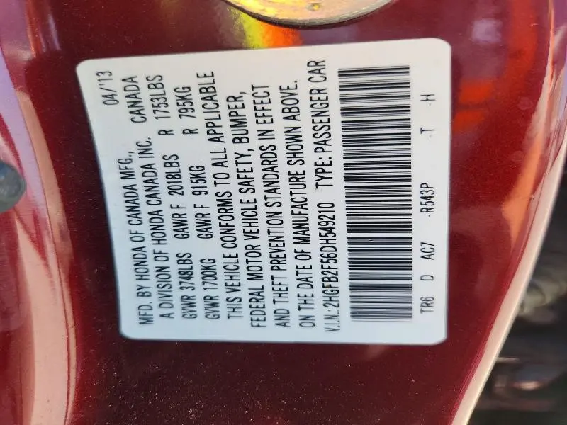 2013 HONDA CIVIC LX  