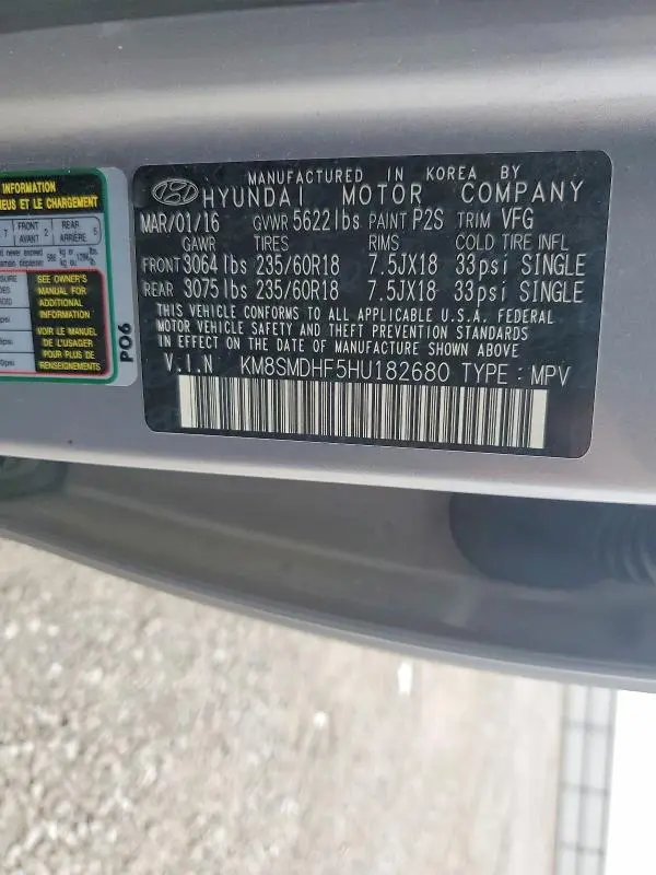 2017 HYUNDAI SANTA FE SE  