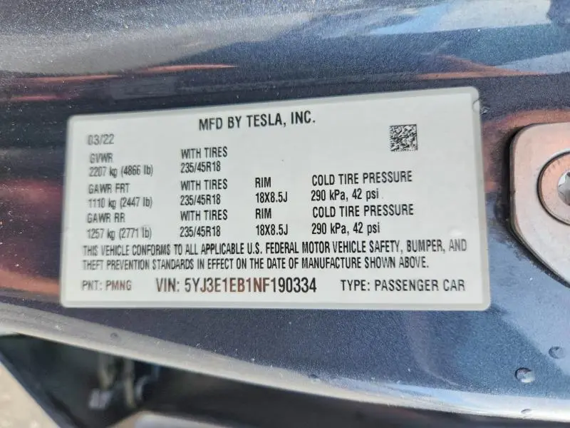 2022 TESLA MODEL 3   