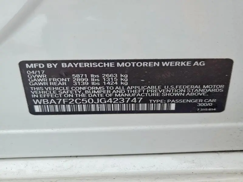 2018 BMW 750 XI  