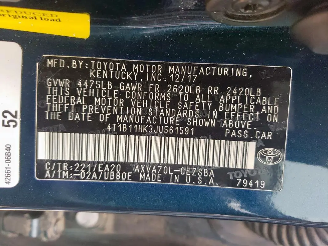 2018 TOYOTA CAMRY L