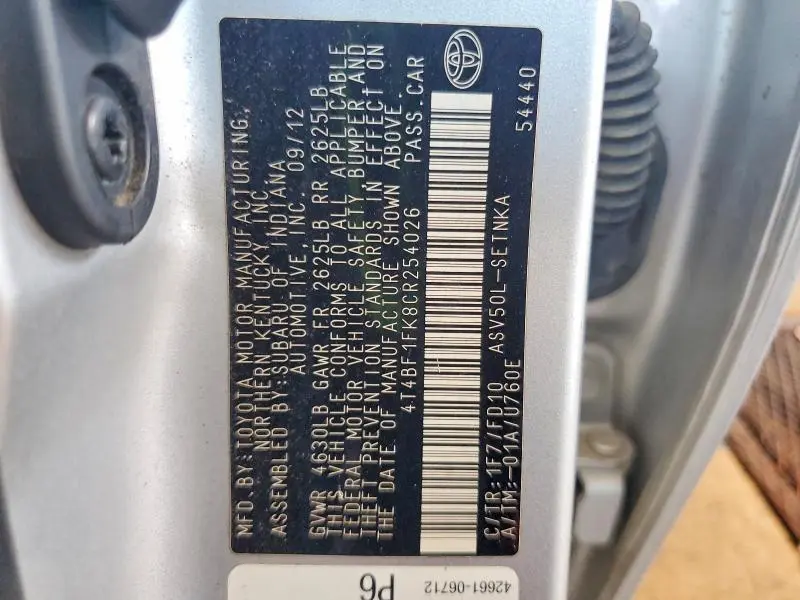 2012 TOYOTA CAMRY BASE  