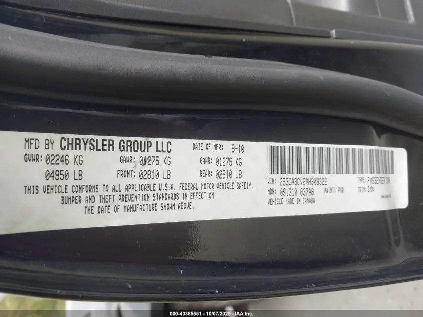 2010 DODGE CHARGER SXT