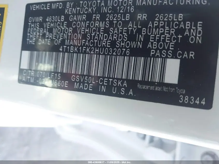 2017 TOYOTA CAMRY XSE V6