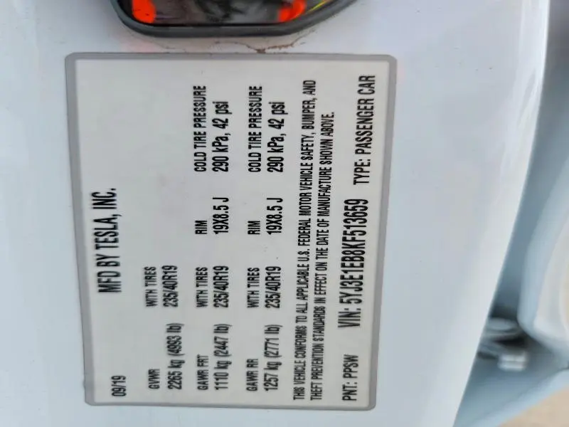 2019 TESLA MODEL 3   