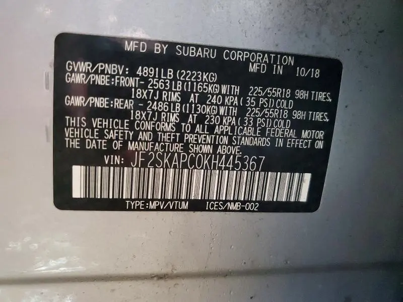 2019 SUBARU FORESTER SPORT  