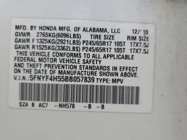 2011 HONDA PILOT EXL  