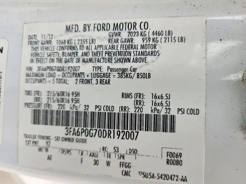 2013 FORD FUSION S  