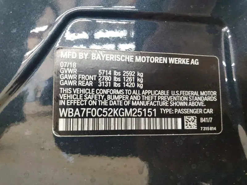 2019 BMW 750 I  