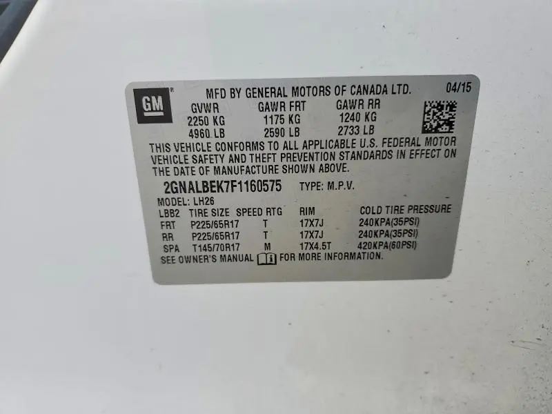 2015 CHEVROLET EQUINOX LT  