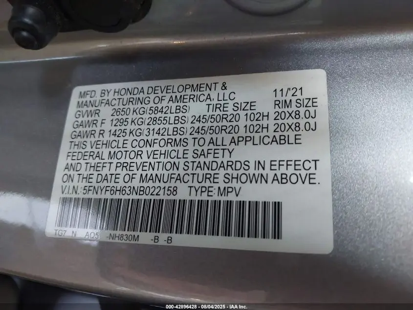 2022 HONDA PILOT AWD TOURING 7 PASSENGER