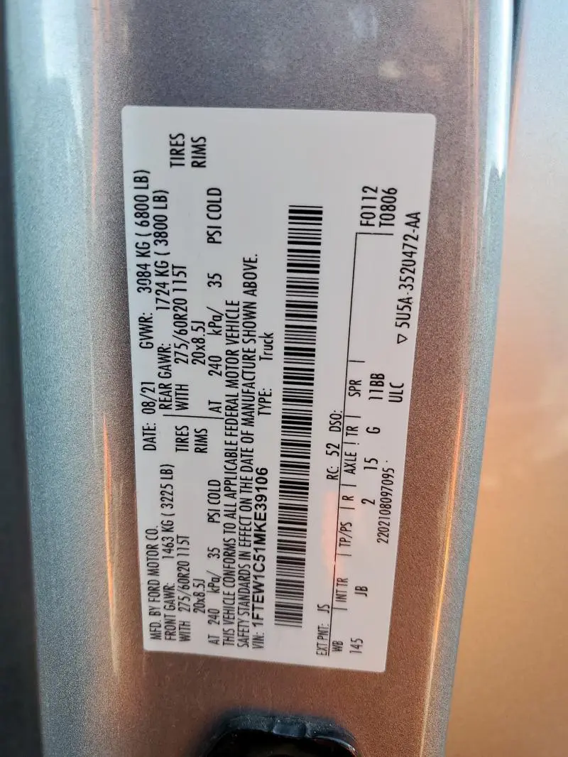 2021 FORD F150 SUPERCREW  