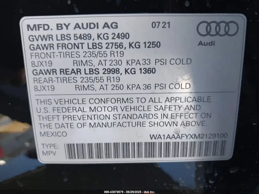 2021 AUDI Q5 PREMIUM 45 TFSI QUATTRO S TRONIC