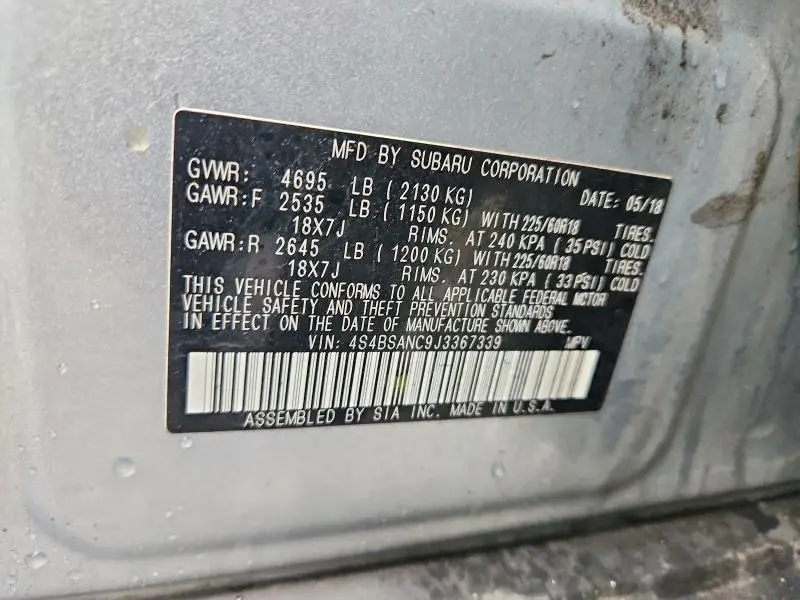 2018 SUBARU OUTBACK 2.5I LIMITED  